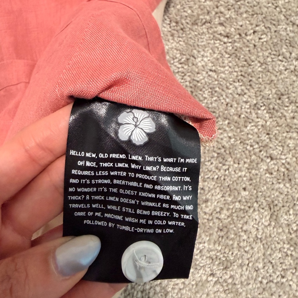 Coral Linen Button-Up Linen Shirt Size XL - Picture 7 of 7